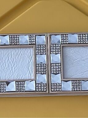 Women’s 2” Wide Rhinestone Square Buckle Belt Accent in White Sz 2x